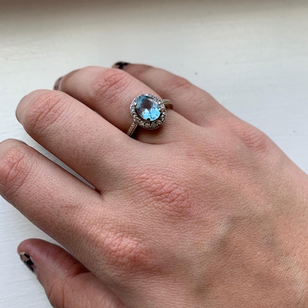 Sterling Silver Blue Topaz Halo Ring